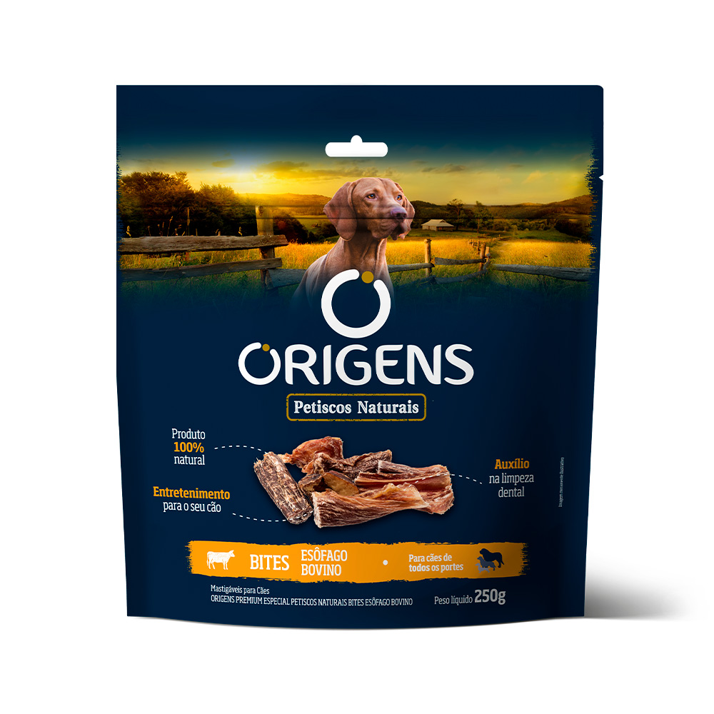Petisco Origens Bites Esôfago Bovino para Cães 250g